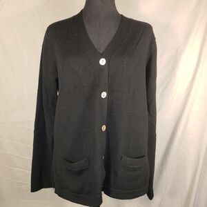 Tabi Classic Black Women's Wool Cardigan with Button Detail - M